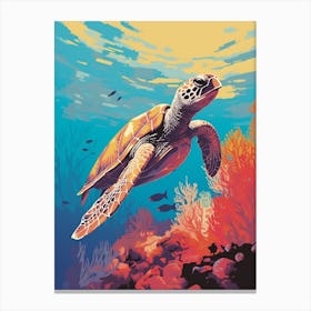 Sea Turtle Swimming Colour Pop 3 Canvas Print
