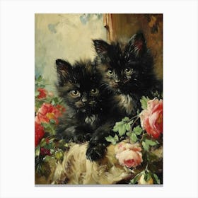 Two Black Cats Rococo Inspired Painting 3 Canvas Print