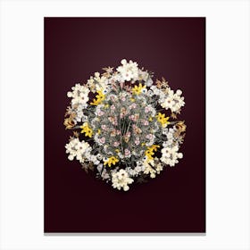 Vintage Amaryllis Montana Flower Wreath on Wine Red n.0447 Canvas Print