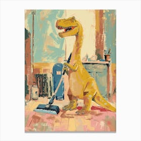 Pastel Dinosaur Cleaning The House Canvas Print