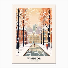 Vintage Winter Travel Poster Windsor United Kingdom 2 Canvas Print