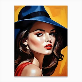 Woman Portrait With Hat Pop Art (75) Canvas Print