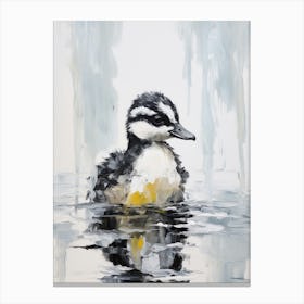 Duckling Gliding Along A Pond Grey & Black Canvas Print