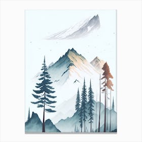 Mountain And Forest In Minimalist Watercolor Vertical Composition 5 Canvas Print