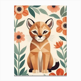Floral Cute Baby Puma Nursery Illustration (32) Canvas Print