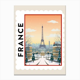 Retro Winter Stamp Poster Paris France 1 Canvas Print