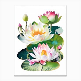 Lotus Flowers In Park Decoupage 4 Canvas Print