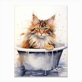 Maine Coon Cat In Bathtub Bathroom 2 Canvas Print