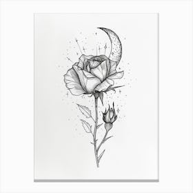 English Rose Moon And Stars Line Drawing 3 Canvas Print