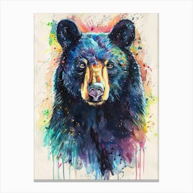 Black Bear Colourful Watercolour 1 Canvas Print