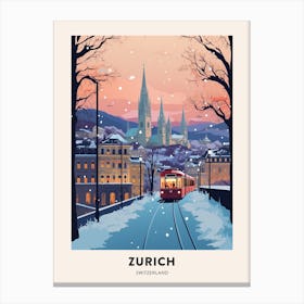 Winter Night  Travel Poster Zurich Switzerland 3 Canvas Print