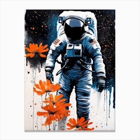 Abstract Astronaut Flowers Painting (4) Canvas Print