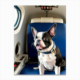 Boston Terrier In An Airplane-Reimagined Canvas Print