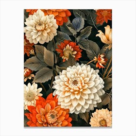 Dahlias Wallpaper Inspired by William Morris Canvas Print