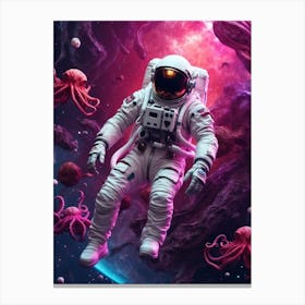 Octopus In Galaxy With Astronaut Canvas Print