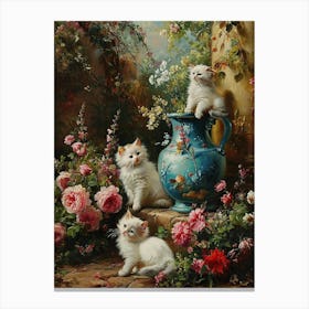 Kittens In The Garden Rococo Style 1 Canvas Print