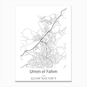 Umm El Fahm,Israel Minimalist Map Canvas Print