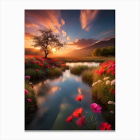 Sunset In The Meadow Canvas Print