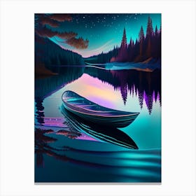 Canoe On Lake, Water, Waterscape Holographic 2 Canvas Print