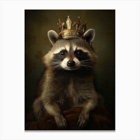 Vintage Portrait Of A Common Raccoon Wearing A Crown 1 Canvas Print