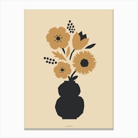 Minimal Gold and Black Poppy Tulip Flower Bouquet Print Light Version Canvas Print