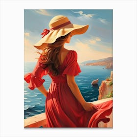 Woman in summer dress looking at the sea 12 Canvas Print