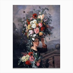 Woman With Flowers On Her Head Canvas Print