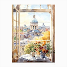 Window View Of Vilnius Lithuania In Autumn Fall, Watercolour 2 Canvas Print