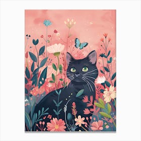 Black Cat In Flowers 6 Canvas Print