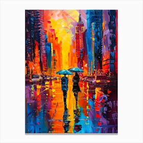 Two People Walking In The Rain Canvas Print