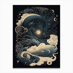 Starry Sky Moon Space Cosmic Galaxy Nature Art Clouds Art Nouveau Abstract Canvas Print