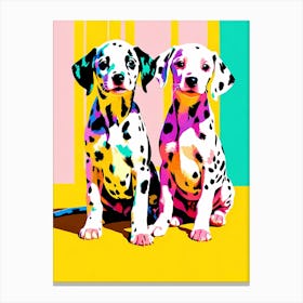 'Dalmatian Pups', This Contemporary art brings POP Art and Flat Vector Art Together, Colorful Art, Animal Art, Home Decor, Kids Room Decor, Puppy Bank - 72nd Canvas Print