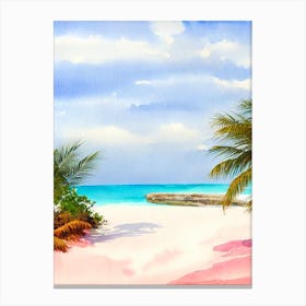 Pink Sands Beach, Bahamas Watercolour Canvas Print