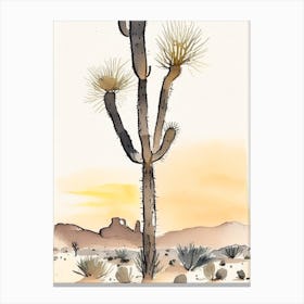Joshua Trees At Dawn In Desert Minimilist Watercolour  (3) Canvas Print