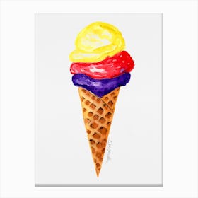 Ice Cream Cone Watercolor Artwork Canvas Print