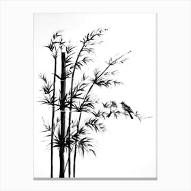 black and white art bamboo tree and bird Canvas Print