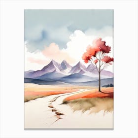 Tranquil Mountains In Minimalist Watercolor Vertical Composition 35 Canvas Print