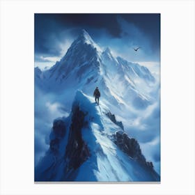 Man On Top Of A Mountain Canvas Print