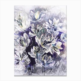 Grey And Blue Flower Painting Canvas Print