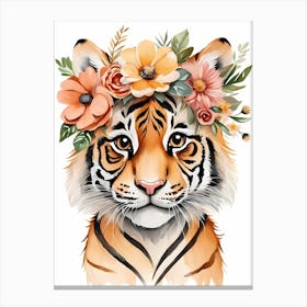 Baby Tiger Flower Crown Bowties Woodland Animal Nursery Decor (17) Canvas Print