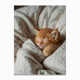 Cute Kitten Sleeping In Bed Canvas Print