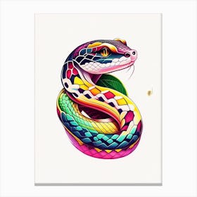 White Lipped Island Pit Viper Snake Tattoo Style Canvas Print