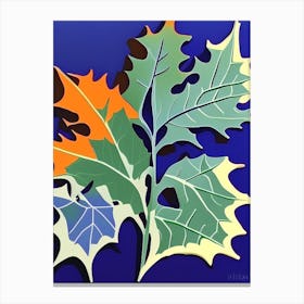 Holly Leaf Colourful Abstract Linocut Canvas Print