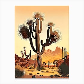 Joshua Trees In Mojave Desert Retro Illustration (2) Canvas Print