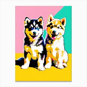 'Alaskan Malamute Pups' , This Contemporary art brings POP Art and Flat Vector Art Together, Colorful, Home Decor, Kids Room Decor,  Animal Art, Puppy Bank - 37th Canvas Print