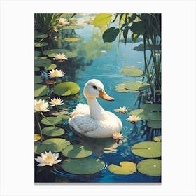 Duck In Pond Print Canvas Print