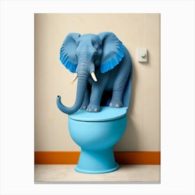 Elephant on blue toilet Canvas Print