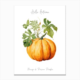 Hello Autumn Musque De Provence Pumpkin Watercolour Illustration 3 Canvas Print