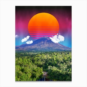Synthwave sunset & mountain — synthwave collage, space poster Canvas Print