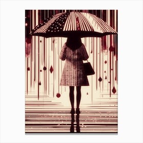 Woman Holding Umbrella, Print Mixture, Sepia Colors, Seeping Red Canvas Print